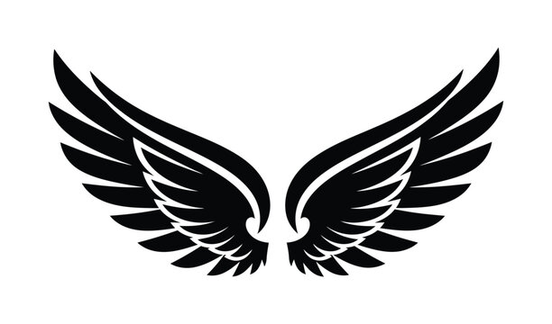 Black and white illustration of stylized wings spread wide
