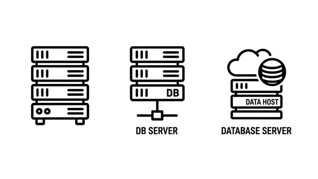 Cloud server and database infrastructure management icons with database computing infrastructure hardware technology information connectivity internet processing connection architecture