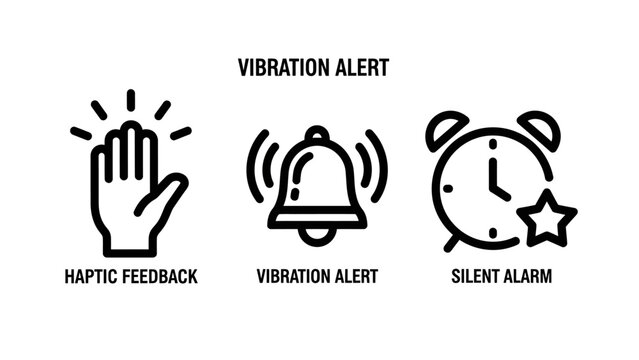 Haptic feedback vibration alert silent alarm notification icons with vibration feedback notification technology settings interface communication actuator vibrating reminder management