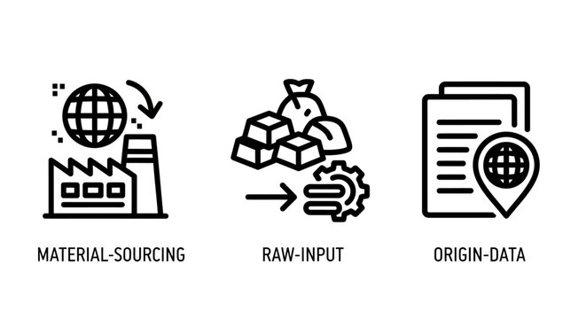 Supply chain and logistics icons representing material sourcing raw input origin data tracking logistics sourcing tracking manufacturing material industry production distribution