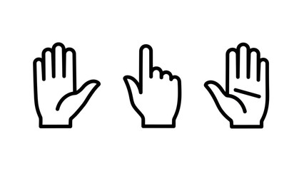 Fototapeta premium Set of three hand gesture icons outline style with pointing interactive interface communication selection navigation handshake interaction graphics minimalist collection pictogram isolated