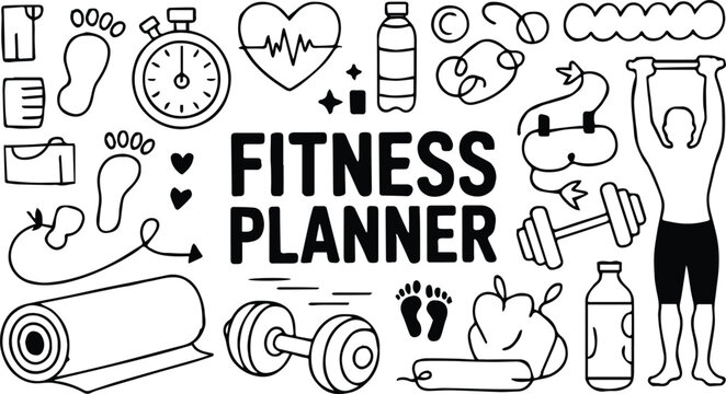 fitness planner printable cover with exercise icons and journal