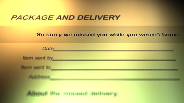 A Generic Postal Missed Delivery or Package Form