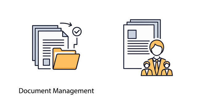 Document management and administrative staff icons for business operations and hr workflows with document management business administration personnel resources employee corporate organization