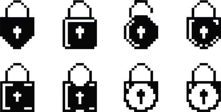 padlock security icon collection smooth and pixel style for ui kit set