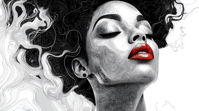 Mysterious Glamour Portrait of Seductive Woman Smoking with Dramatic Lighting