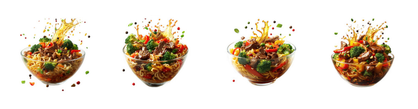 Healthy poke bowls with grains and fresh vegetables collection as PNG isolated on transparent background