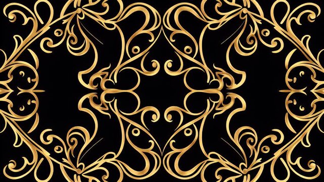 Golden ornate patterns on a black background with elegant swirling designs