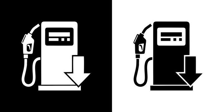 Fuel price decrease icon gas pump with downward arrow cost reduction symbol