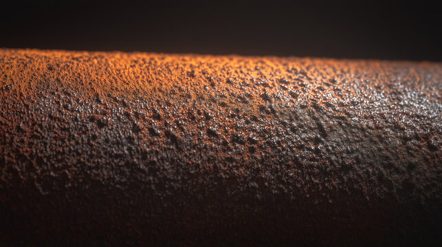 Detailed texture of rusty metal pipe with surface detail illuminated in dramatic lighting 