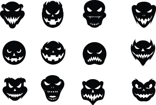 Menacing Eyes: Angled, sharp, or glowing white shapes that convey anger or mischief.

Jagged Teeth: Most faces feature sharp, saw-like teeth or wide, toothy grins.

Diverse Head Shapes: Designs range 