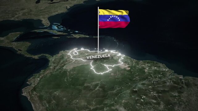 Venezuela Map Animation with 3D Waving of Venezuela Flag and Glowing Border Animation on World Map