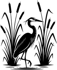 Obraz premium Elegant heron standing gracefully among cattails Vector Art