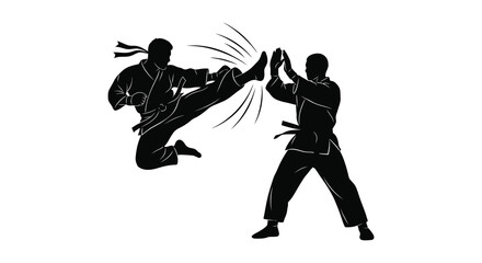 two martial artists practicing karate kicks in dynamic pose silhouette high quality professional detailed modern elegant stylish clean crisp vibrant colorful © GDOthoi02