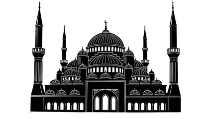 mosque silhouette with domes and minarets high quality © Sujon