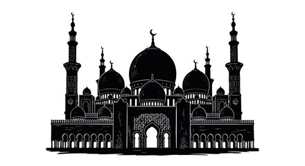 mosque silhouette with domes and minarets high quality © Sujon