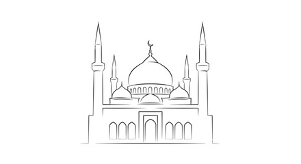 mosque line drawing with domes and minarets © Sujon
