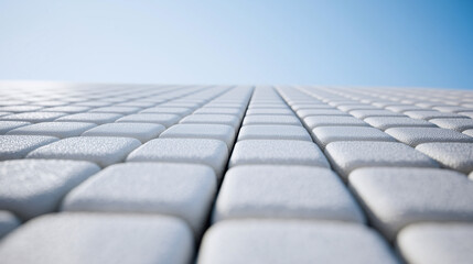Fototapeta premium Close-up view of textured building blocks with a clear sky background