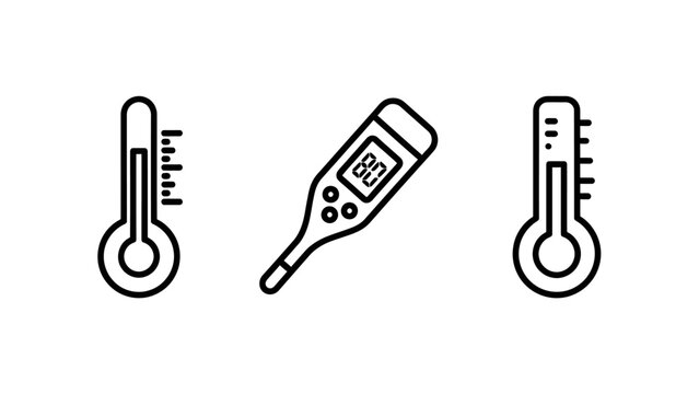Set of linear thermometer icons representing temperature measurement with thermometer temperature measurement thermometers fahrenheit clinical equipment instrument graphics forecast analysis