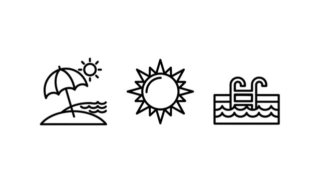 Summer holiday icons representing sun umbrella and swimming pool with umbrella swimming vacation vacationing paradise relaxation graphics collection isolated activity sunshine recreation