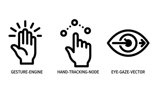Set of interactive technology icons gesture engine hand tracking and eye gaze with tracking interaction technology interface computing augmented movement innovation detection technical