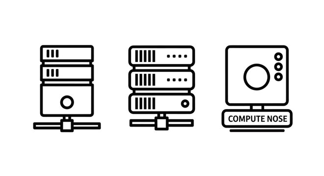 Data center server and compute node line icons with computing technology infrastructure hardware internet database graphics communication management information mainframe enterprise