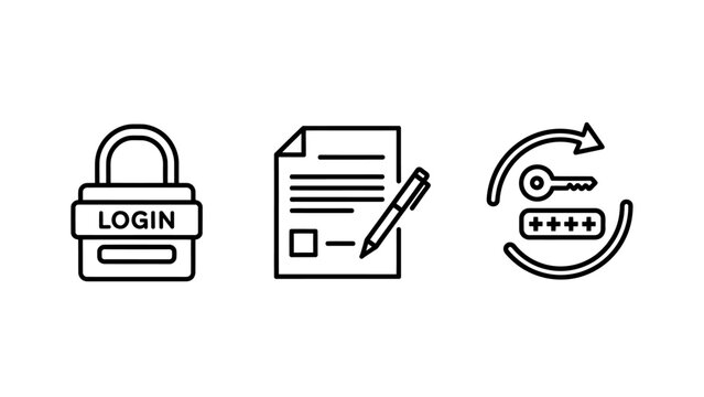 Set of cybersecurity and authentication line icons featuring login padlocks and password reset symbols security password cybersecurity authentication protection encryption internet technology