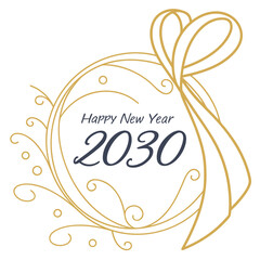 Obraz premium Gold ribbon and wreath with happy new year 2030 text line art