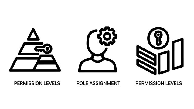 User permission and role assignment icons for digital access control and security systems with permission assignment security authorization hierarchy management authentication protection
