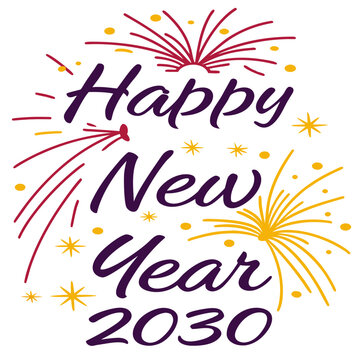 Happy new year 2030 lettering with firework and sparkle elements