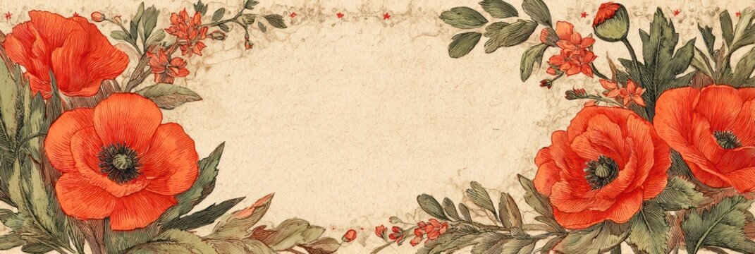 vintage memorial day postcard, best designers memorial day postcard template with vintage watercolor poppy and laurel illustrations elegant, historical feel with empty space for script