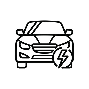 Minimalist black and white electric car front view line