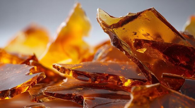 Abstract Golden Caramel Shards with Transparent Amber Texture and Sharp Edges