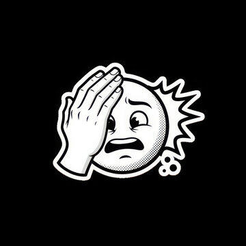 Face palm emoji illustration in black and white with halftone dots.