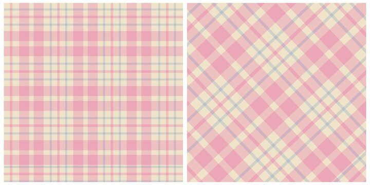 Pink and Beige Plaid Seamless Pattern Background Set