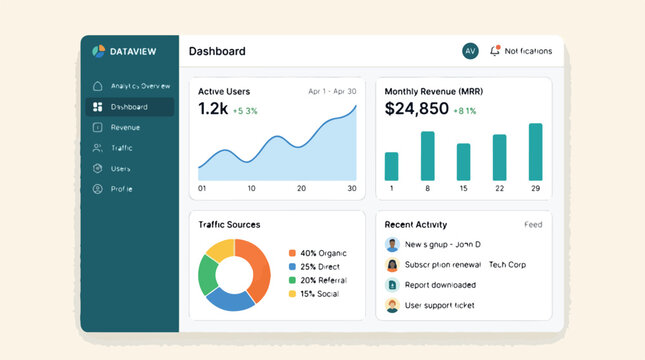 Modern Data Analytics Dashboard Illustration Flat Vector Graphic for Business Reports and User Interface Design