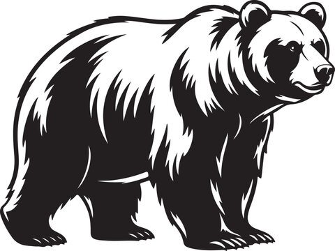 silhouettes bear logo vector illustration, grizzly bear logo icon silhouettes, bear silhouette logo vector animals, black bear wild animal silhouettes . Black and White Forest Animal Graphic