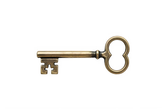 Old brass skeleton key with heart shaped handle transparent background