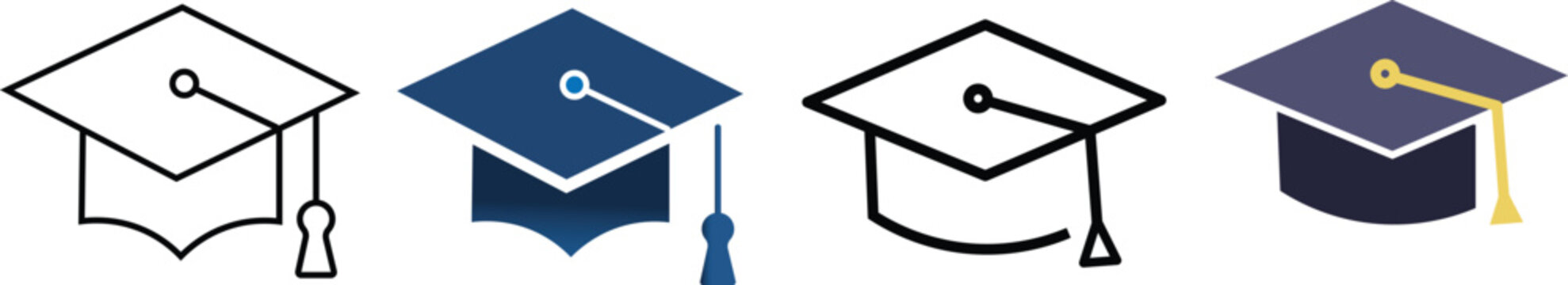 Vector Illustration of Graduation Caps and Rolled Diplomas in Different Styles. Professional Development and Certification

