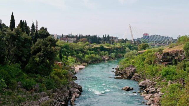 Bridge Over Turquoise Moraca River in Podgorica, Montenegro