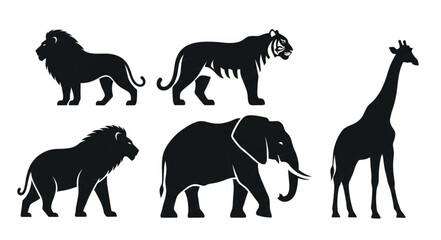 Collection of African Safari Animal Silhouettes. © Bear