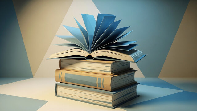Geometric Stack of Books with Open Pages Education Learning Concept Minimal 3D Render