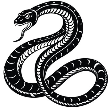 Mystic set of snakes silhouette. Snake wrapped around the crescent moon. Boho modern hand drawn design elements for logo and branding.