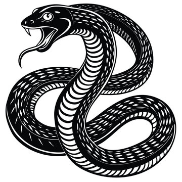 Mystic set of snakes silhouette. Snake wrapped around the crescent moon. Boho modern hand drawn design elements for logo and branding.