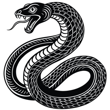 Mystic set of snakes silhouette. Snake wrapped around the crescent moon. Boho modern hand drawn design elements for logo and branding.