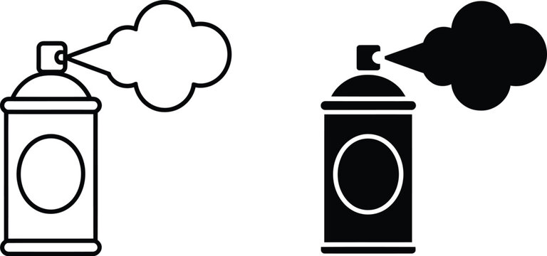 Spray can with aerosol cloud isolated on transparent background