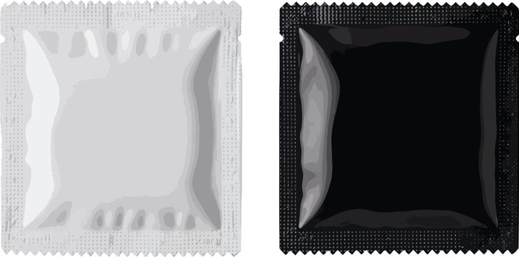 Condom packaging product photo, white and black identical boxes side by side minimal studio lighting clean design