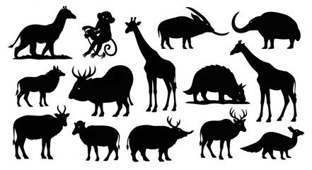 Collection of Diverse Animal Silhouettes on White Background. © Bengil