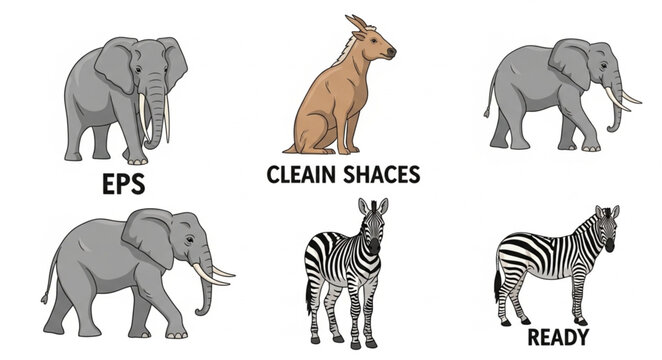 Collection of African Wildlife Animals and Dog Illustration.