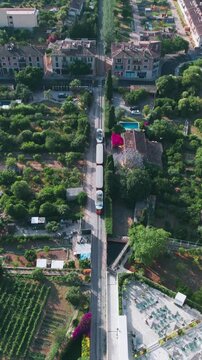 Aerial View Historic Train Journey Soller Valley Mallorca Spain